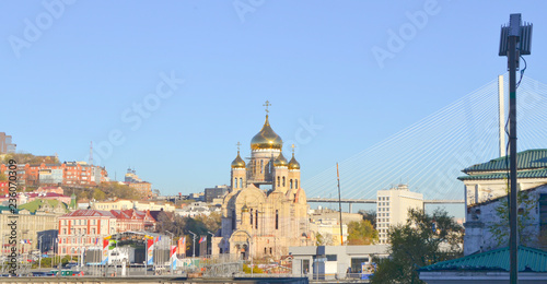 Vladivostok, construction of the Spaso-Preobrazhensky Cathedral near the Central square of the city photo