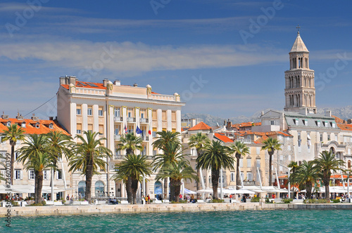 Riva Promenade, Bell tower, Italian and British embassy and consulates in Split Croatia. photo