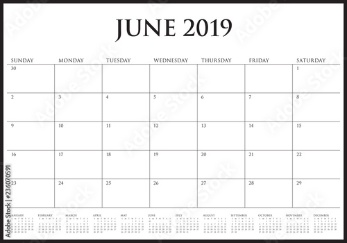 June 2019 desk calendar vector illustration