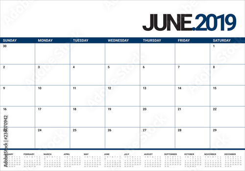 June 2019 desk calendar vector illustration