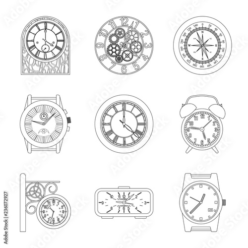 Vector design of clock and time sign. Collection of clock and circle stock vector illustration.