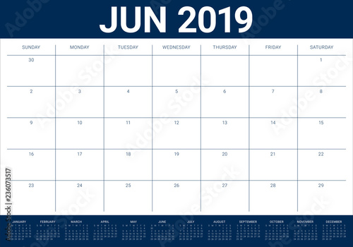 June 2019 desk calendar vector illustration