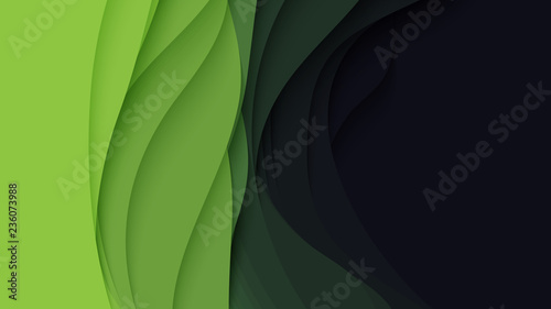 Vector 3D abstract background with paper cut shape. Colorful green carving art. Paper craft Antelope canyon landscape with soft gradient colors. Minimalistic design for business presentations, flyers.