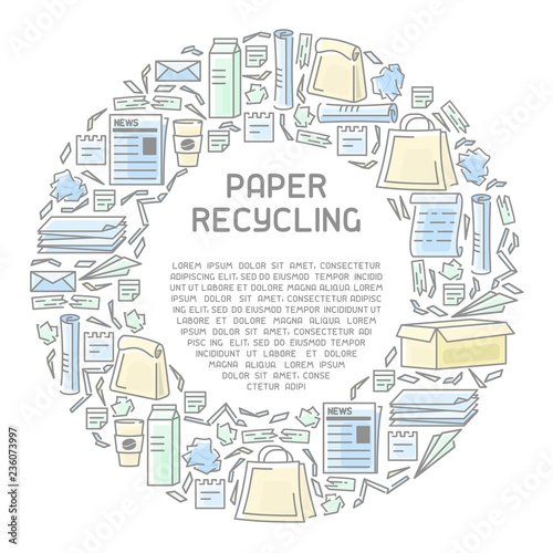 Waste paper information banner. Contour and fill style vector illustration. There is place for your text