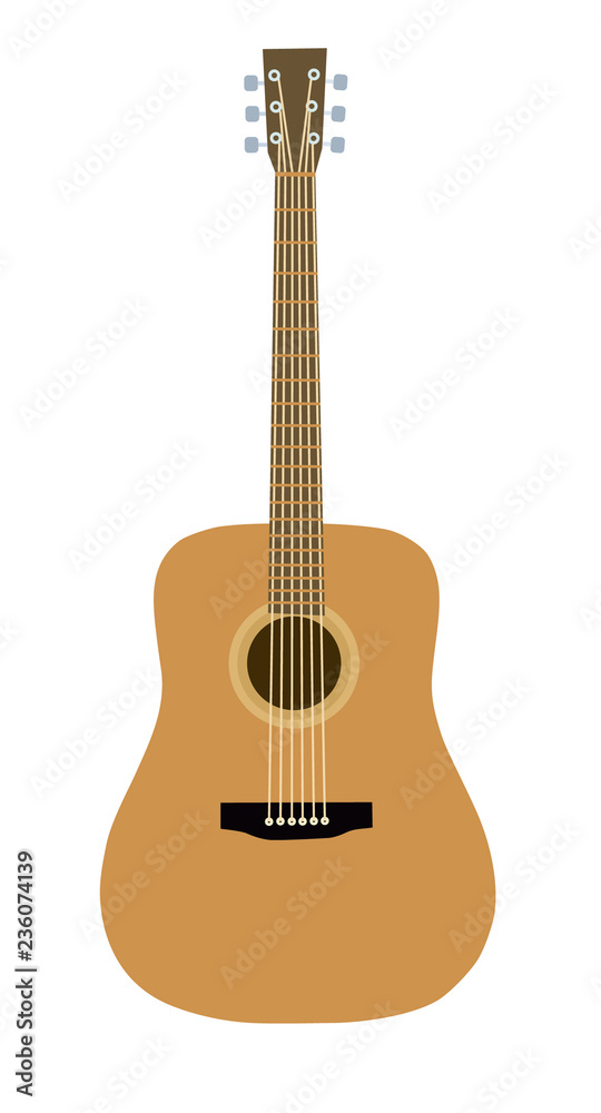 guitar on a white background. Design element for poster, card. Vector illustration. Flat cartoon vector illustration.