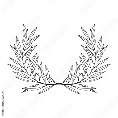 Award olive laurel wreath. Royal winner roman oliva branch crown. Vector isolated illustration.