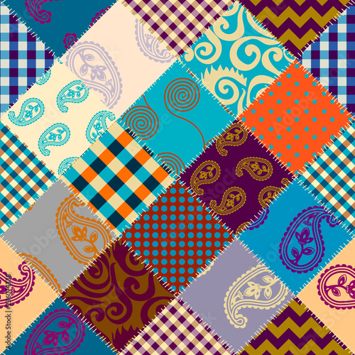 Patchwork textile pattern. Seamless quilting design background.