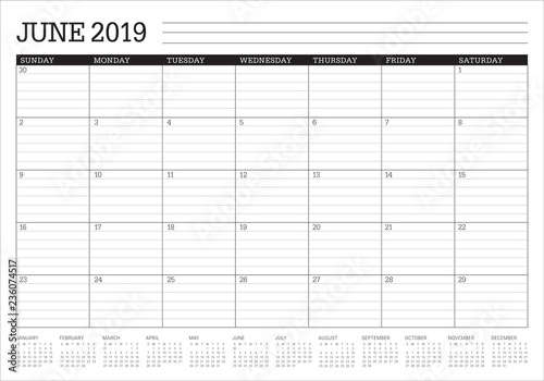 June 2019 desk calendar vector illustration