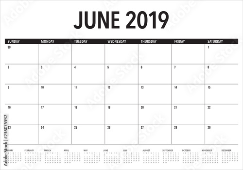 June 2019 desk calendar vector illustration