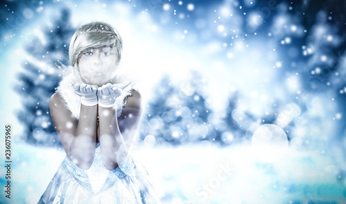 Winter woman and snow decoration 