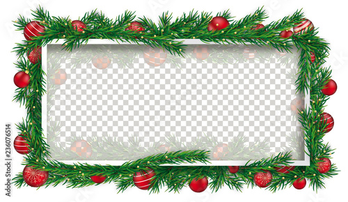 White Empty Frame Green Christmas Twigs Header Transparent
