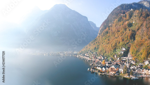 Obraz na płótnie Aerial morning view of Hallstatt, Austria w salonie