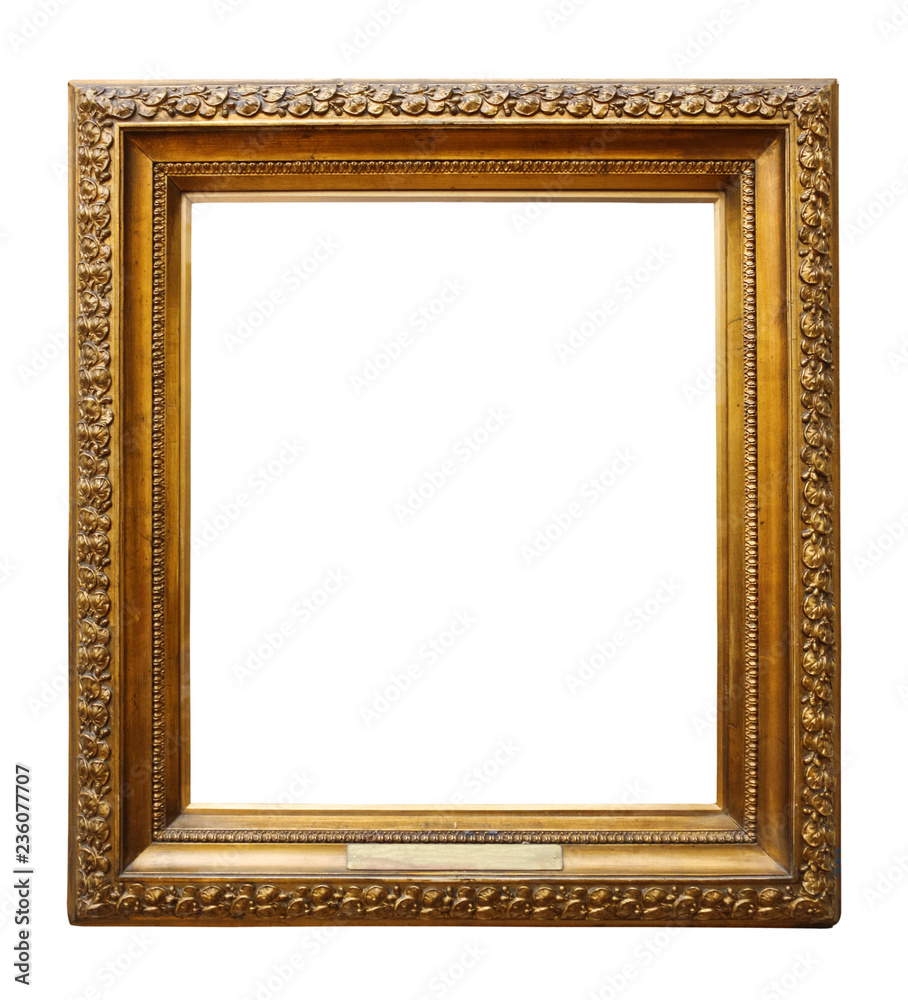 Picture gold wooden frame for design on white background Picture gold wooden frame for design on white background