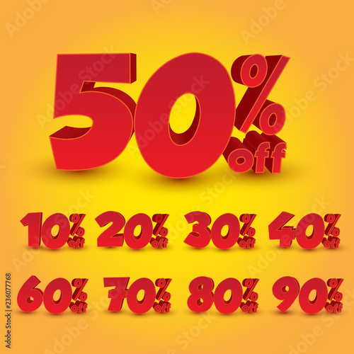 Set of 3D Promotional Discount - Vector Illustration