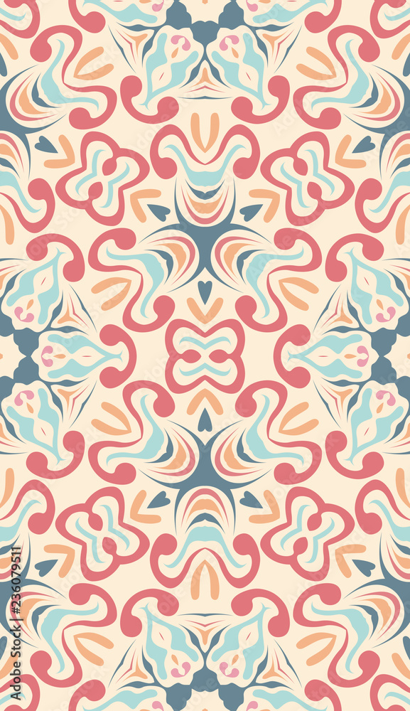 Abstract ethnic pattern in pastel shades. The idea of design card, invitation, cover, wallpaper, tile, packaging, background. Tribal ethnic ornament in arabic style.
