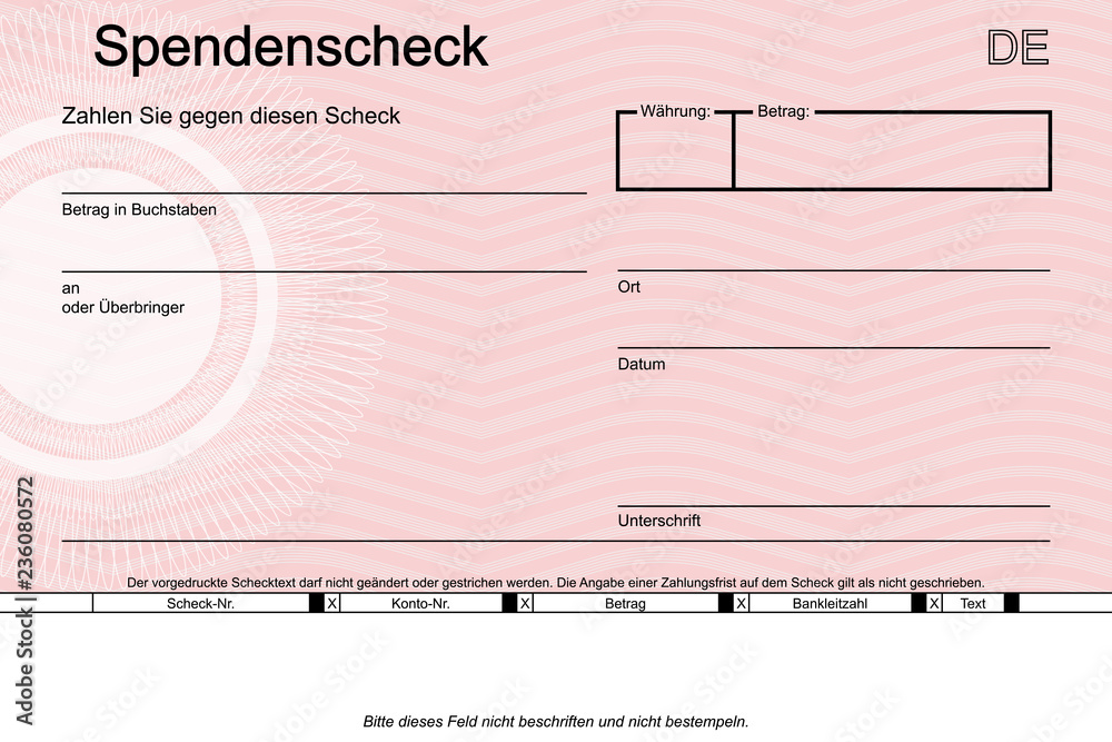Spendenscheck - Muster Vorlage rot vector de Stock | Adobe Stock