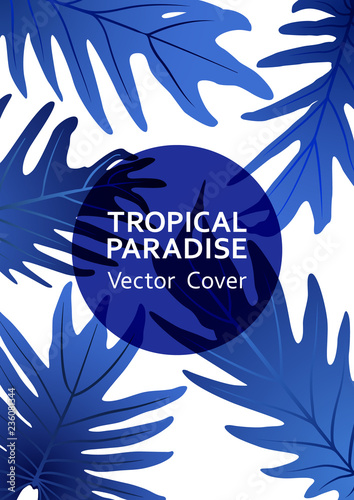 Tropical paradise leaf vector cover layout.