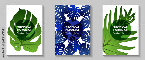 Tropical paradise leaf vector cover layout.