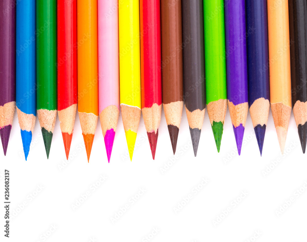 Close up color pencils on white background Close up color pencils on white background