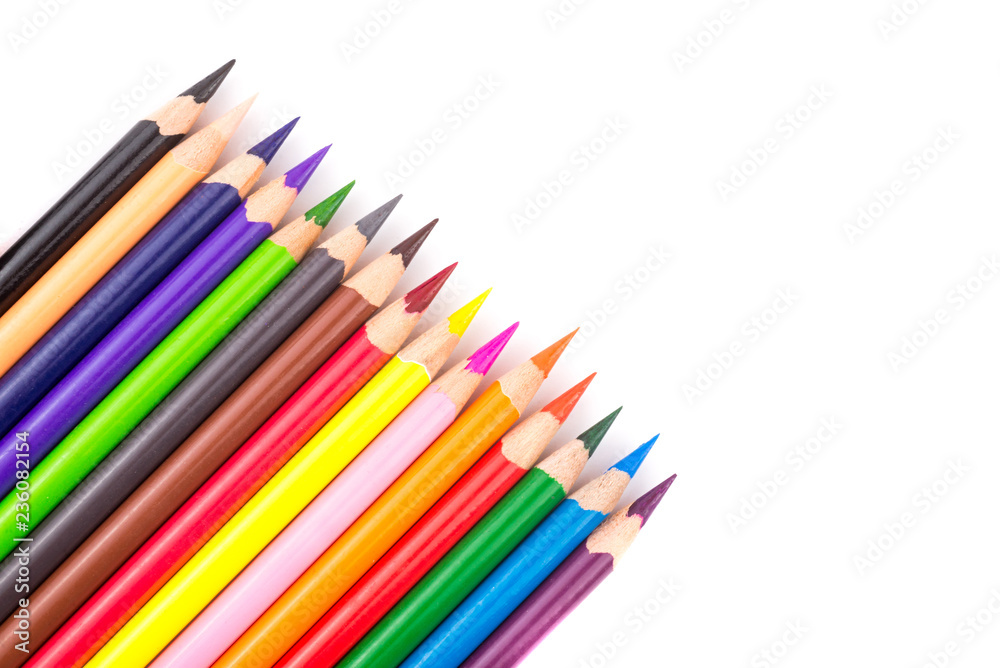 Close up color pencils on white background Close up color pencils on white background