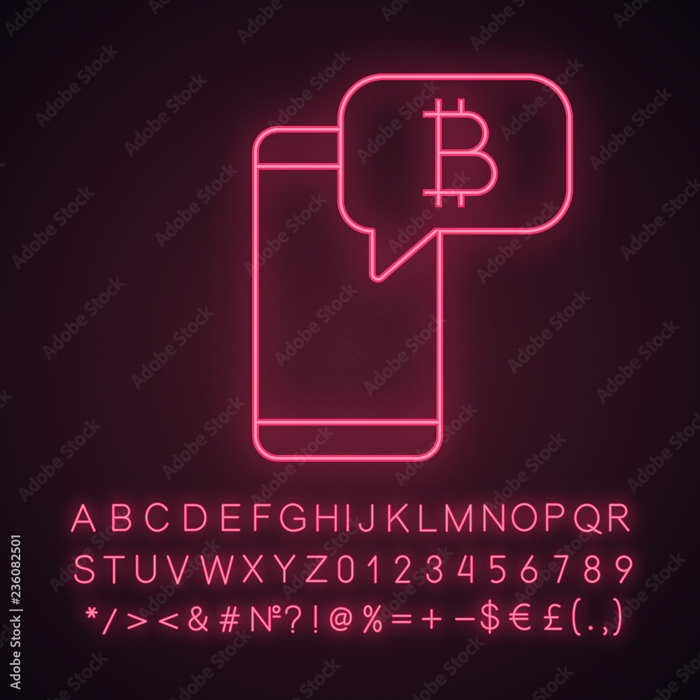 Bitcoin chat neon light icon