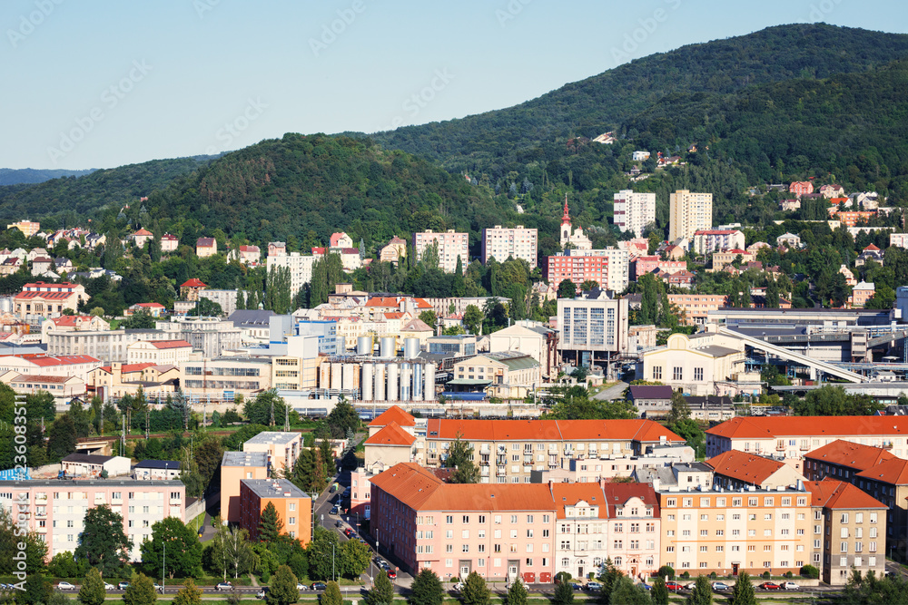 .Panoramic view of the Czech city of Usti nad Labem. Bohemia. Czech Republic.