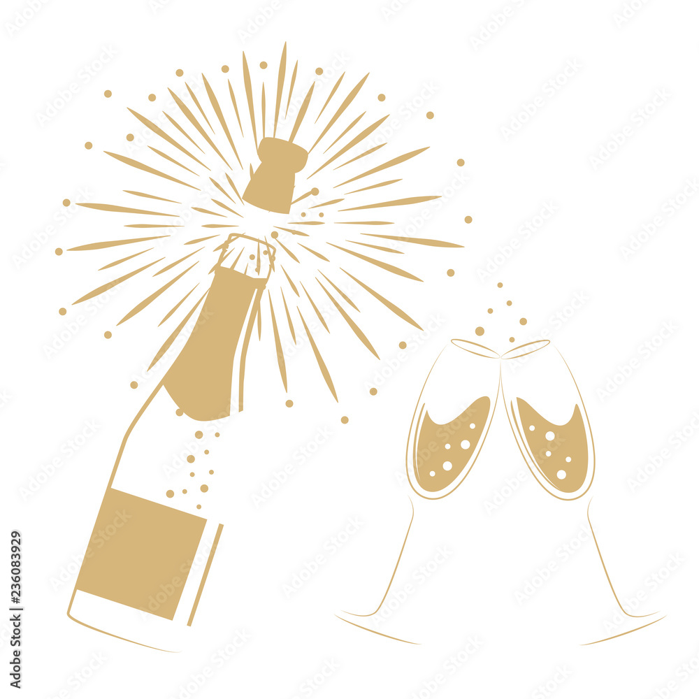 opened bottle of champagne and glasses for party and celebration vector illustration EPS10