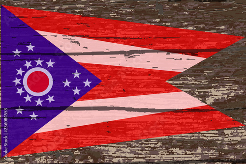Ohio State Flag On Old Timber