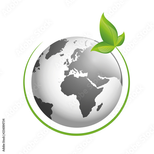 globe with green leaf on white background vector illustration EPS10