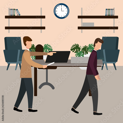 The boss screams at the subordinate in the office.