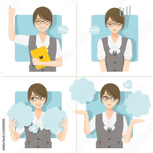 優良女子推進課/半袖+ベスト＋眼鏡