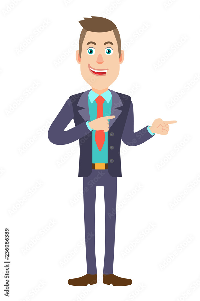 Businessman showing something beside of him Businessman showing something beside of him