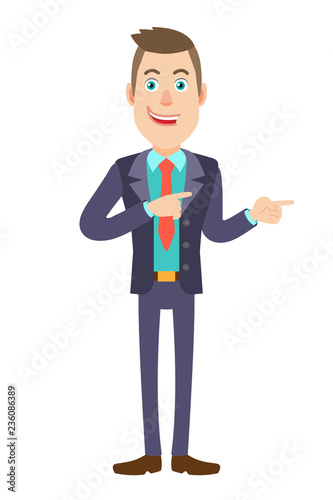 Businessman showing something beside of him