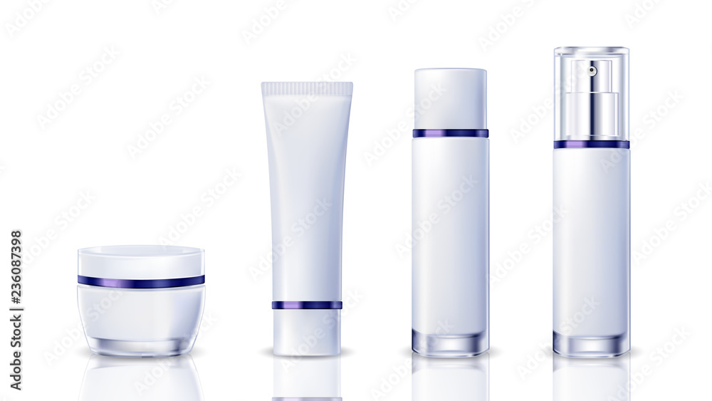 Realistic cosmetic bottle on a white background. Cosmetic package collection with mock up set for brand template. vector illustration. Realistic cosmetic bottle on a white background. Cosmetic package collection with mock up set for brand template. vector illustration.
