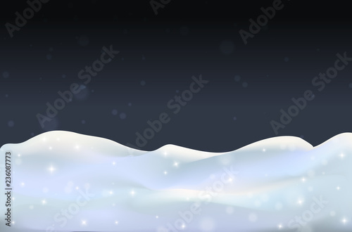 Winter background with snowdrift and fir trees in vector. Banner, Winter is near, winter sales, blizzard, snow, snowflakes. © kriola