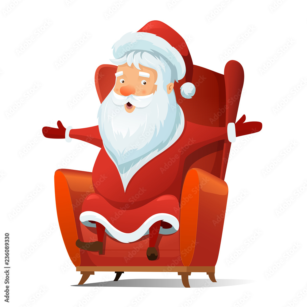 Santa Claus is sitting in red chair cartoon vector illustration