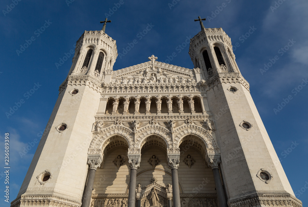 Cathedral Notre-Dame de Fourviere in Lyon on a sunny day.