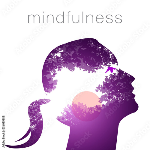 Profile of a woman with chakra power, inspiration abstract thought, world, universe inside the mind.  