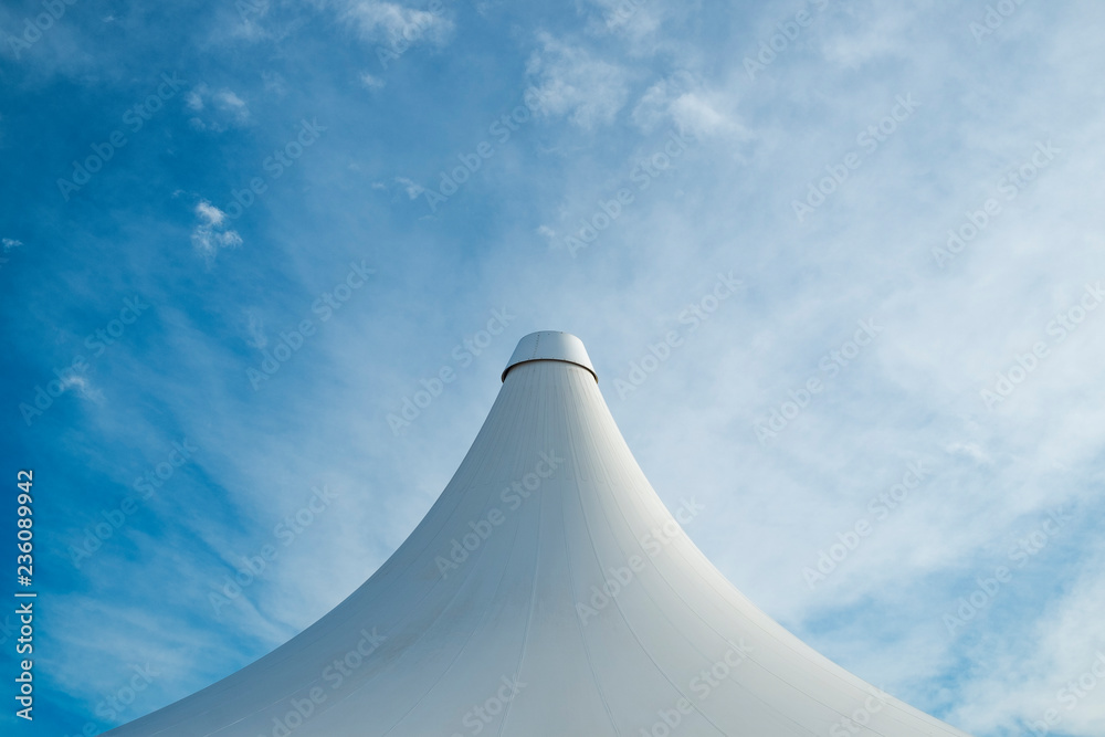 White detail of big top tent against a blue an cloudy sky, Alicante,Costa Blanca, Spain,Europe