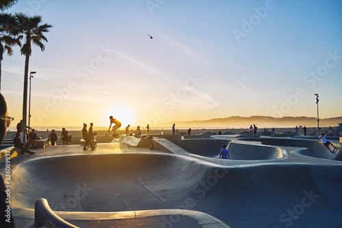 Skatepark during sunset in Venice Beach, USA photo