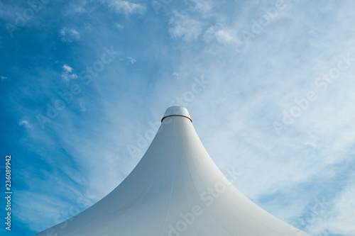 White detail of big top tent against a blue an cloudy sky  Alicante Costa Blanca  Spain Europe