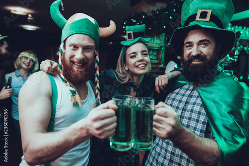 Friends celebrating a Saint Patrick's Day at pub