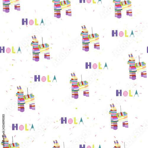Hand drawn pinata. Colored vector seamless pattern