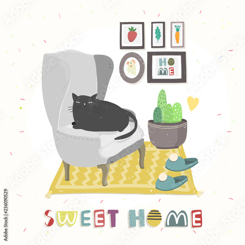 Home sweet home. Colored vector illustration