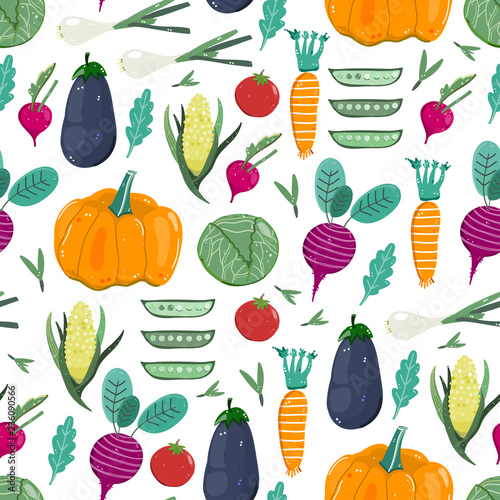 Fresh organic vegetables. Hand drawn vector seamless pattern