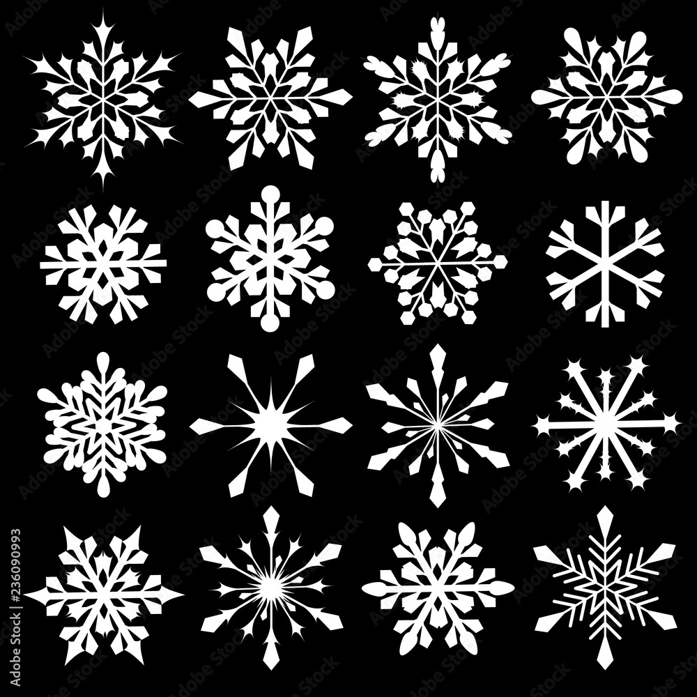Snowflakes vector collection. Winter snow icons. New Year and Christmas decorations.