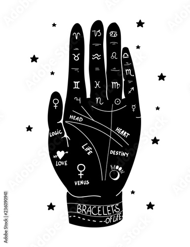 Hand drawn palmistry vector illustration