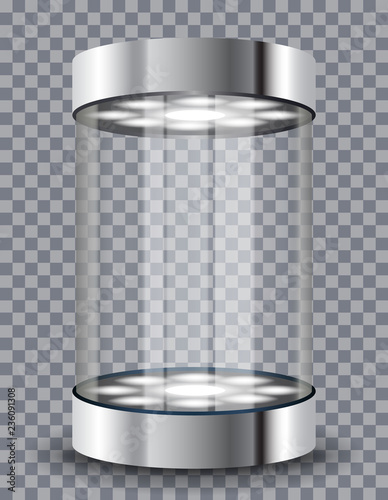 Empty round glass showcase