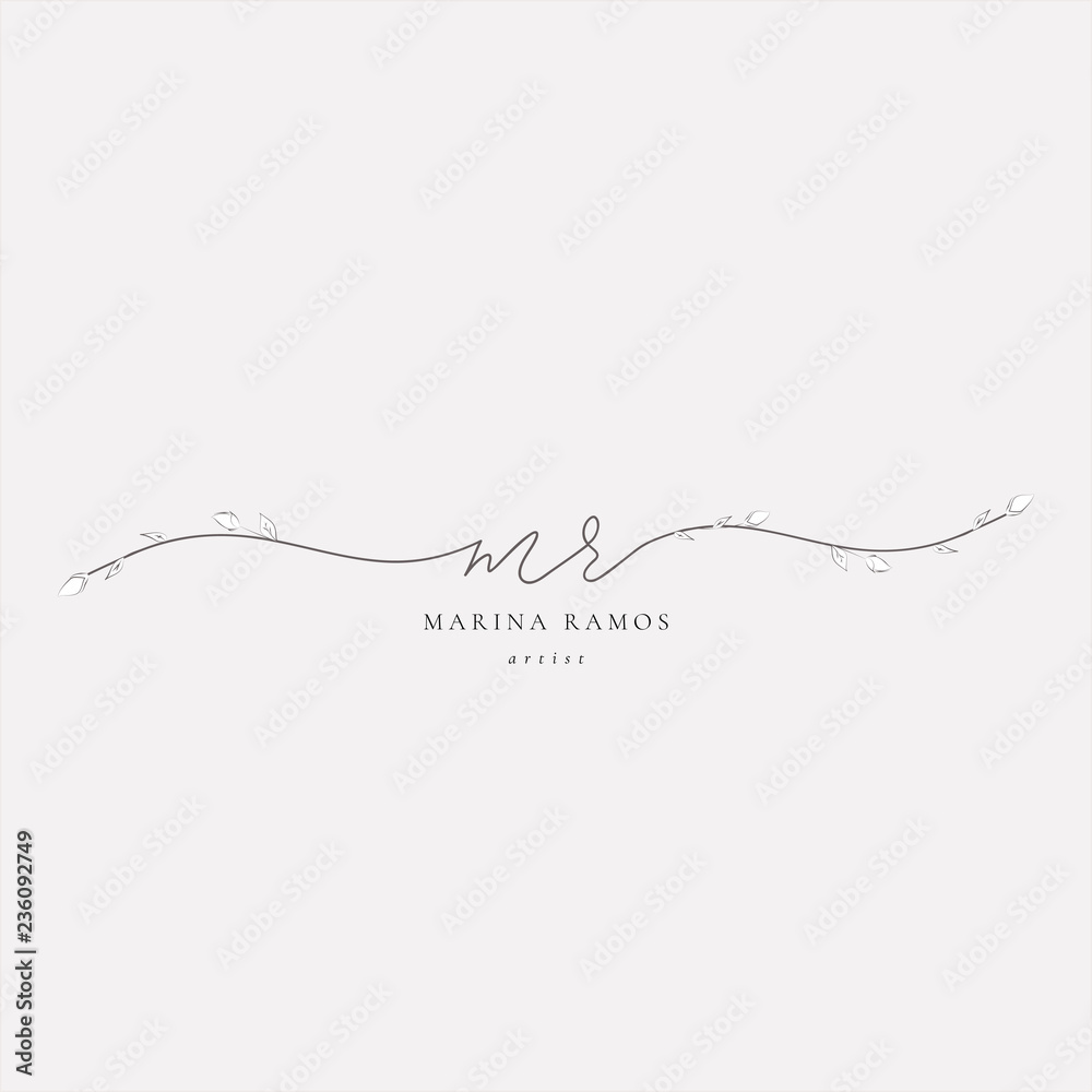 Vector Floristic Feminine Brand Logo Template Monogram.