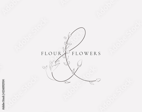 Vector Floristic Feminine Brand Logo Template Monogram.